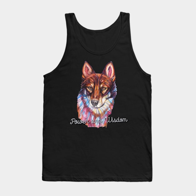 Power and Wisdom, Colorful Wolf Face Tank Top by candimoonart